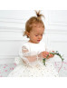 Long Sleeves Gold Star Tulle Pearl Beaded Flower Girl Dress